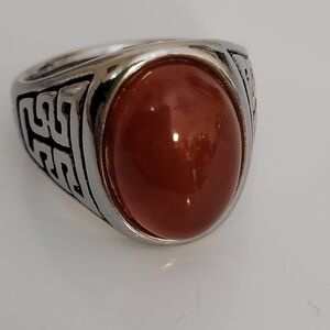 Silver Tone and Amber Colour Stone Large Size Ring